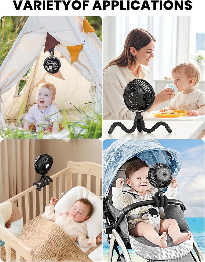 AMACOOL Baby Stroller Fan - 5000mAh Rechargeable, 3-Speed, Strong Yet Quiet, 360°Rotate Portable Clip on Fan for Travel, Car Seat, Crib, Bike, Treadmill, Beach Vacation Essentials - Image 5